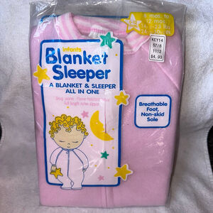 NOS Vintage KMart Infant Blanket Sleeper 6-12M Pink Full Zip Flame Resistant